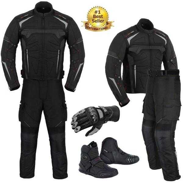 (Black) Moto Wizard Design Suit - Jacket  Trouser  Gloves  Boots (Short)