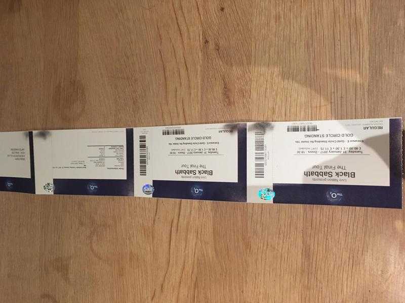 Black Sabbath Tickets x 2 Gold Circle, O2 London, 31st January