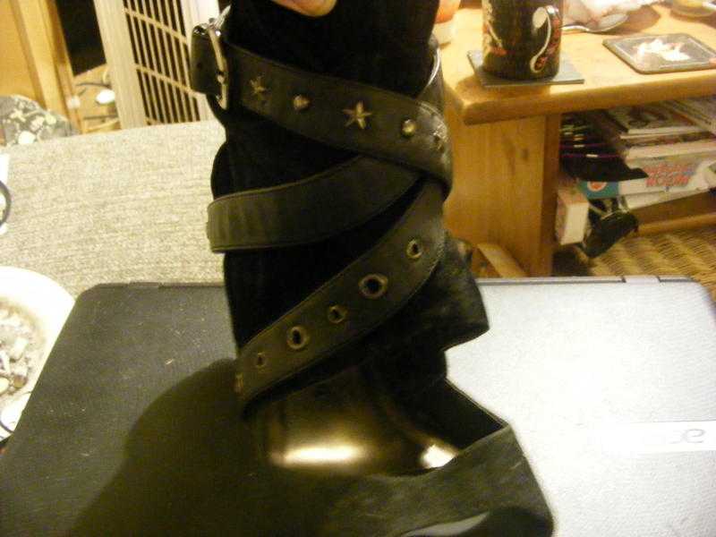 Black Strap Heeled Boots Sz 8