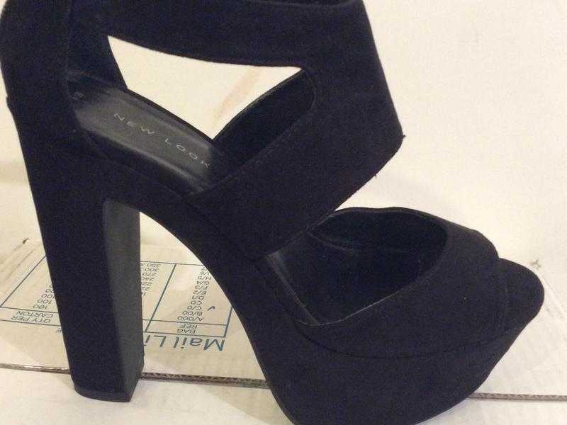 Black Suede Platform Block Heels  Brand New  Size 6