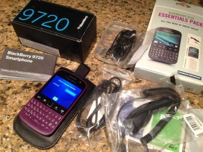 Blackberry 9720 (purple) Brand New in box on Orange EE with hard amp soft cases