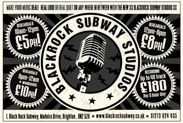 BlackRock Subway Studios Brighton. Purpose built rehearsal and recording studio.