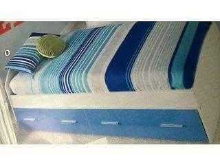 Blue and white cabin bed with orthopaedic mattress