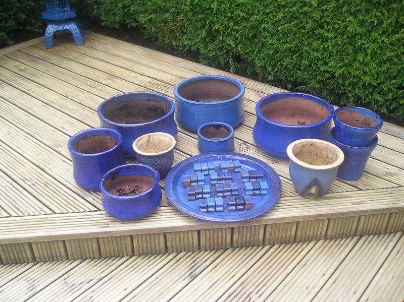 Blue Ceramic Garden Potsfeettray