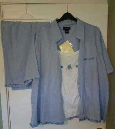 Blue Cotton Trouser Suit with White Vest Top