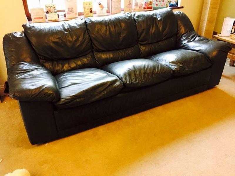 Blue leather 3 seater sofa bed