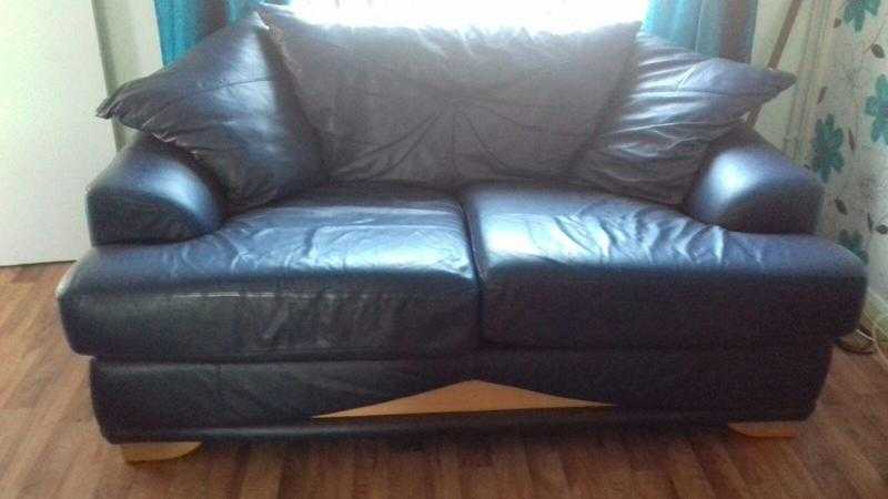 Blue leather sofas n footstool