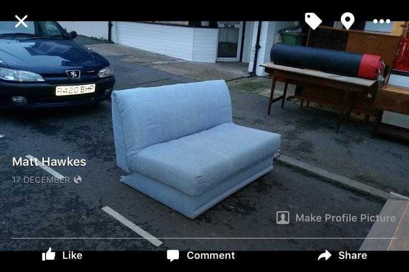 Blue pull out double sofa bed