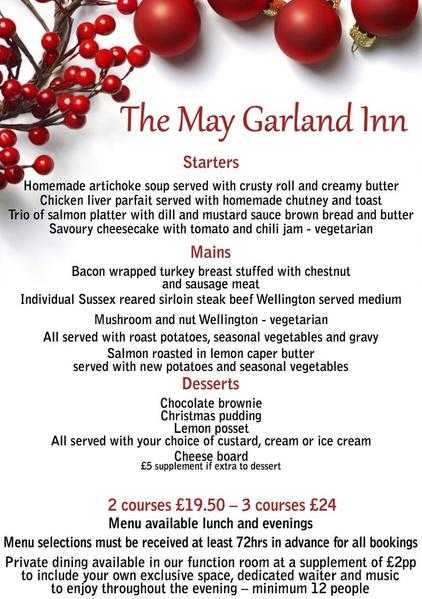 BOOK YOUR CHRISTMAS PARTY AT THE MAY GARLAND INN - HORAM