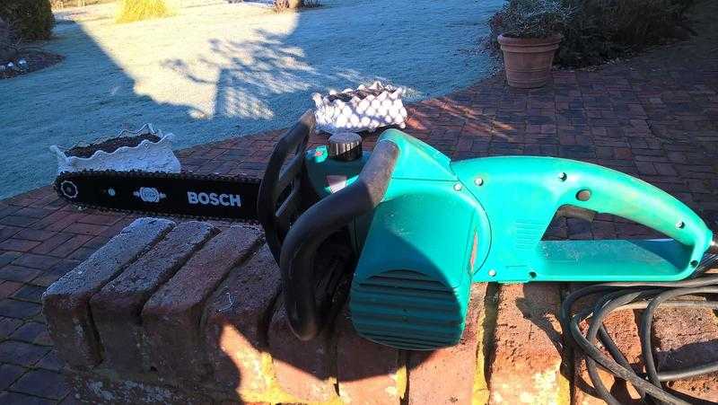 Bosch Electric chain saw and Log Master chain saw log bench