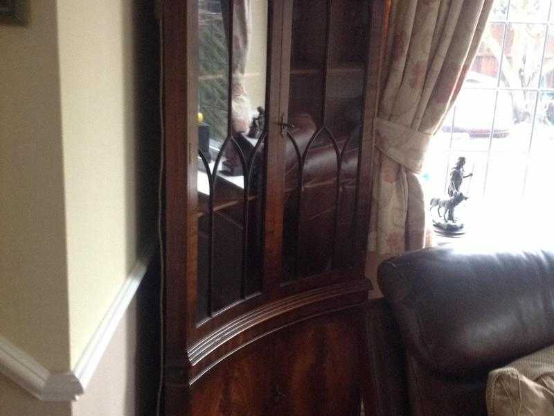 Bow fronted 4 door mahogany corner cabinet