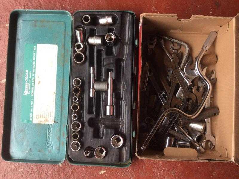 Box of Imperial size sockets and spanners