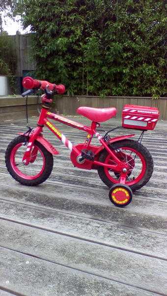 Boys Firechief red bike Inc stabilisers