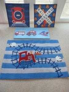 Boys Next Train bedroom set, duvet, curtains, rug