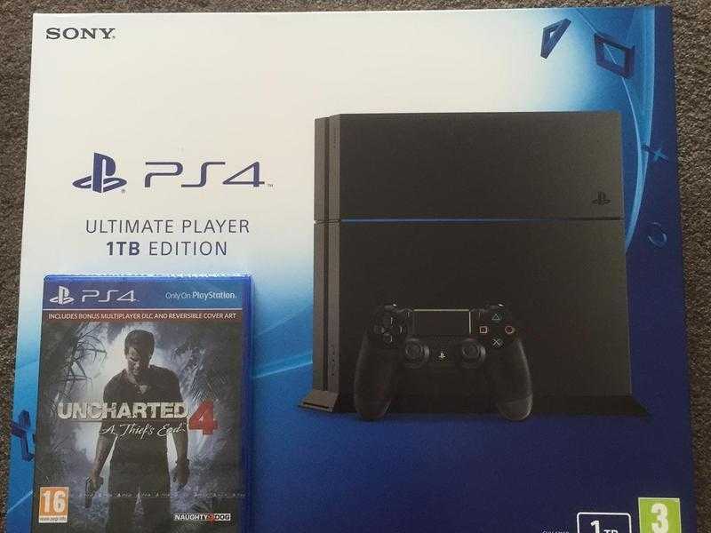 BRAND NEW 1TB PS4 WITH UNCHARTED 4 and TRIPLE PACK DOWNLOAD CODE