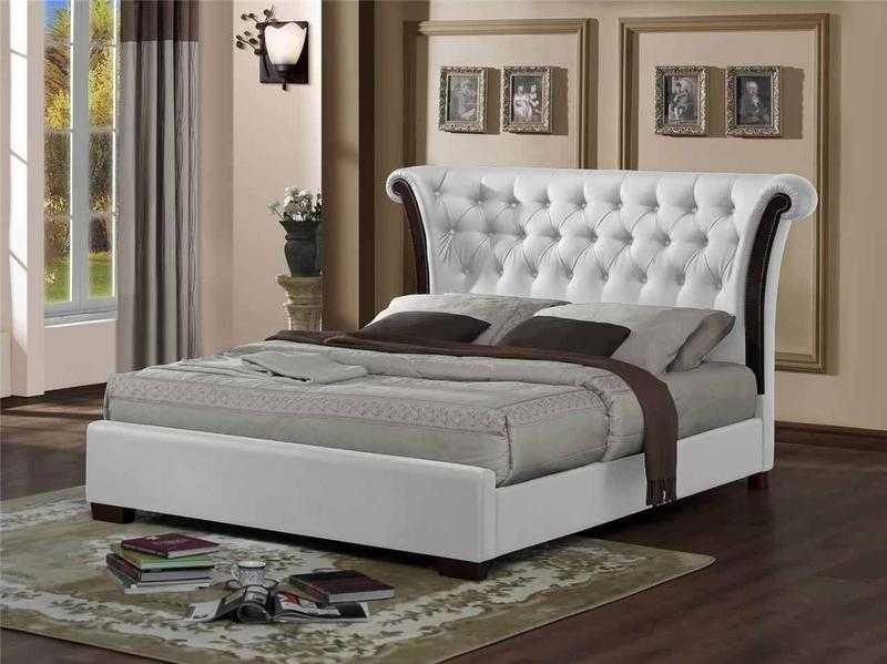 BRAND NEW DOUBLE 4FT 6 - CHESTERFIELD BED - FAUX LEATHER BED - AVAILABLE IN BLACK OR WHITE