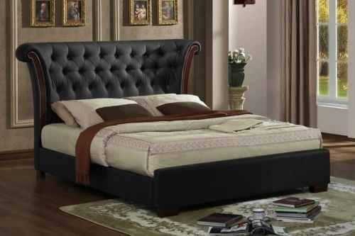 BRAND NEW DOUBLE 5FT 0 - CHESTERFIELD BED - FAUX LEATHER BED - AVAILABLE IN BLACK OR WHITE