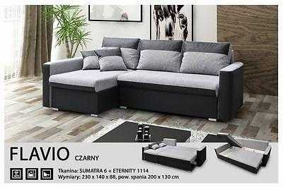 Brand new Flvio corner sofa bed in black and grey pu