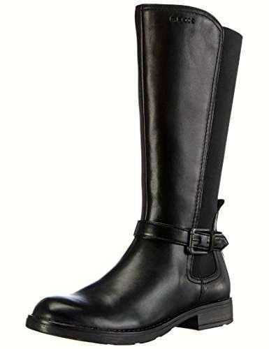 Brand New Geox Black Leather Flat LadiesGirls Boots - Size 39  UK6 - Jr Sofia style