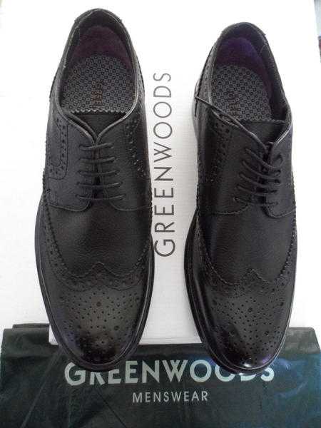 Brand New in Box Greenwoods Leather Black Mens Shoes 7 Eur 41 Lace up  RRP 60.00 just 20.00