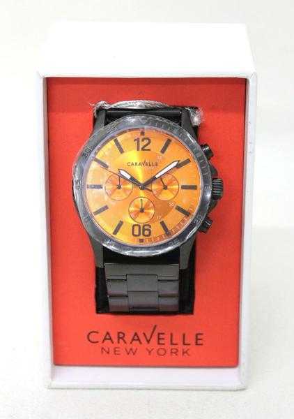 Brand new in box Men039s Caravelle wristwatch orange face with black strap