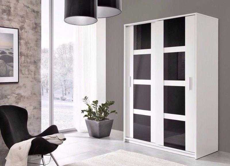 Brand New Modern Style High Quality 2 Sliding Door Large Black Gloss Wardrobe