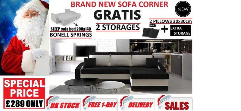 BRAND NEW SOFA CORNER BED SLEEP FUNCTION BONNELL SPRINGS 2 STORAGES 1-DAY FREE DELIVERY X-MAS SALE