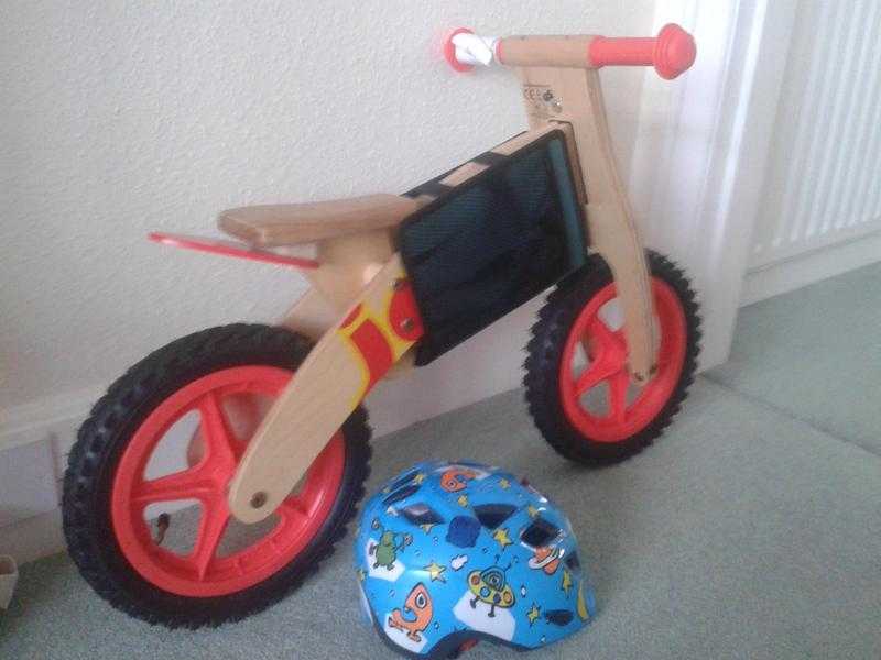 Brand new wooden balance bike plus helmet