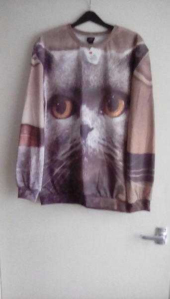 British Shorthair all over photographic cat jumper, sized XL but more like a L fit. Brand new.