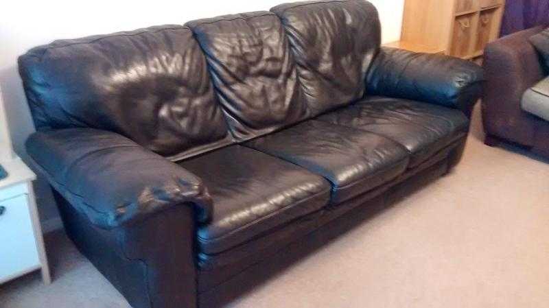 Brown 3 seater leather sofa