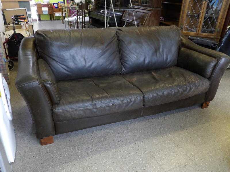 Brown 3 Seater Leather Sofa - Local Delivery Now ONLY 19