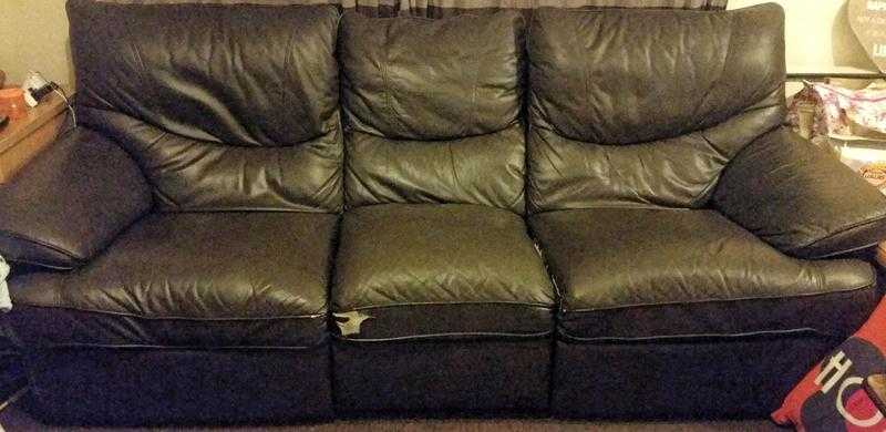 Brown 3 seater recliner leather sofa