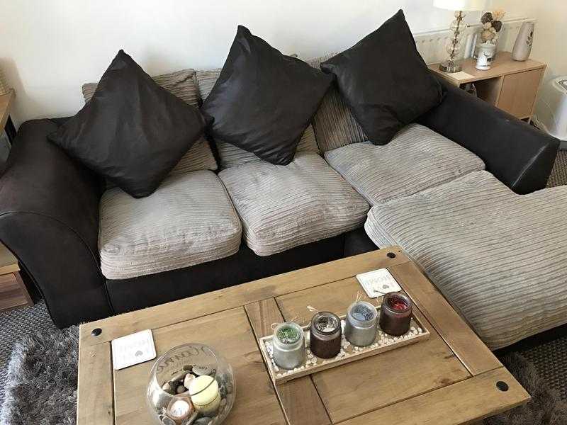 Brown and cream corner sofa