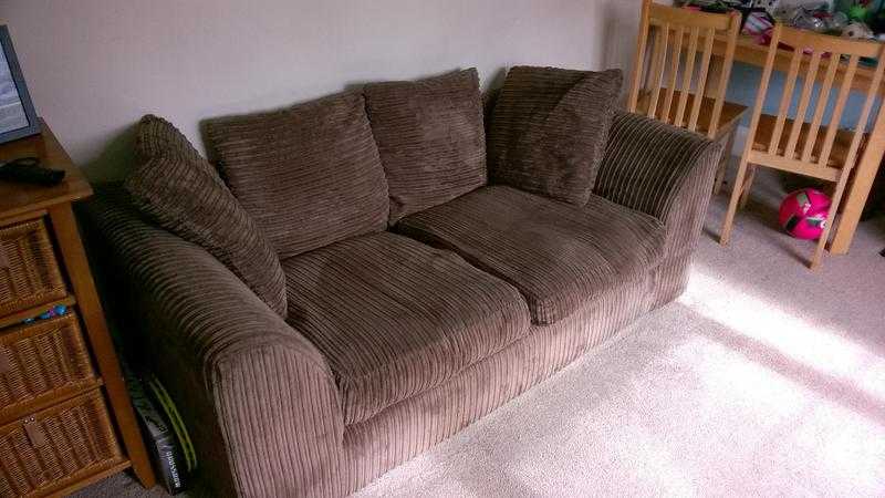 Brown fabric 2 seater sofa