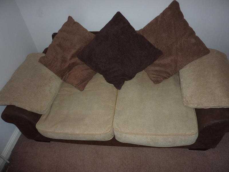 Brown Faux Suede and Chenille big Cushion Sofa