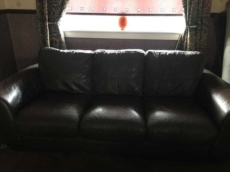 Brown Italian leather sofa and chair