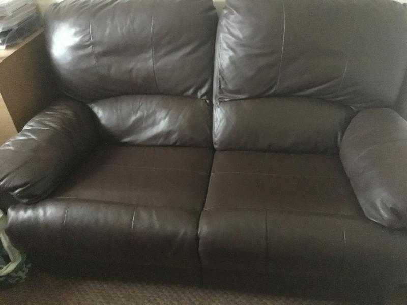 Brown Leather 2 Seater Reclining Sofa