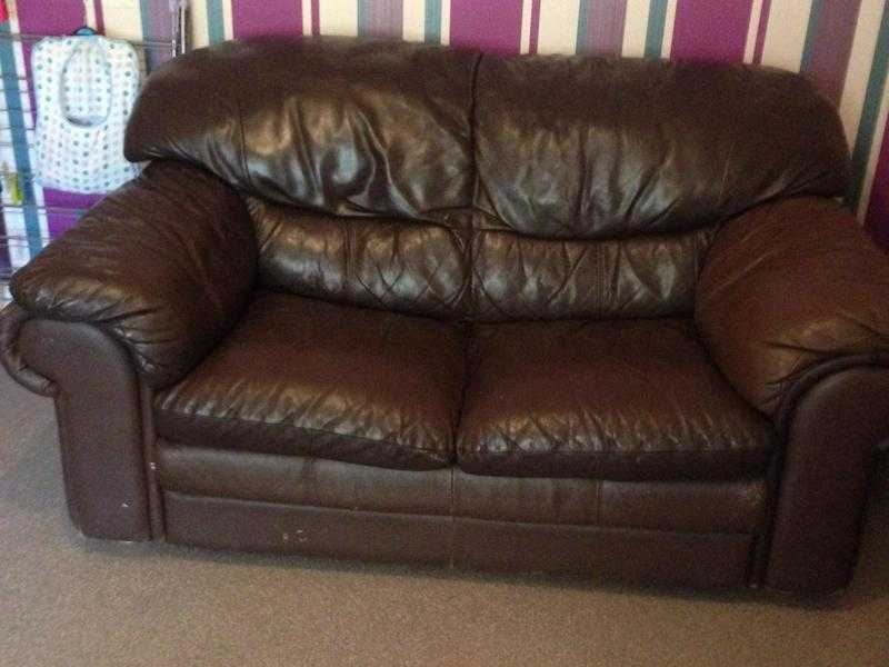 Brown leather 2 seater sofa