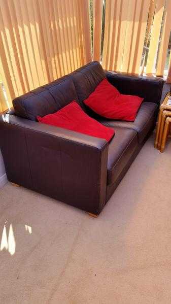 BROWN LEATHER 2 SEATER  SOFA