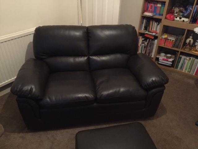 Brown Leather 2 Seater Sofa with matching footstall