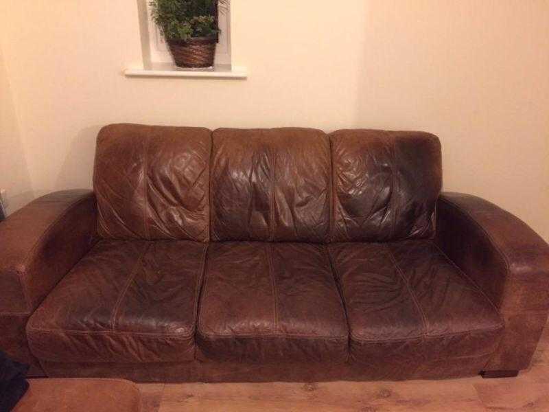 Brown leather 3 seater FREE DELIVERY