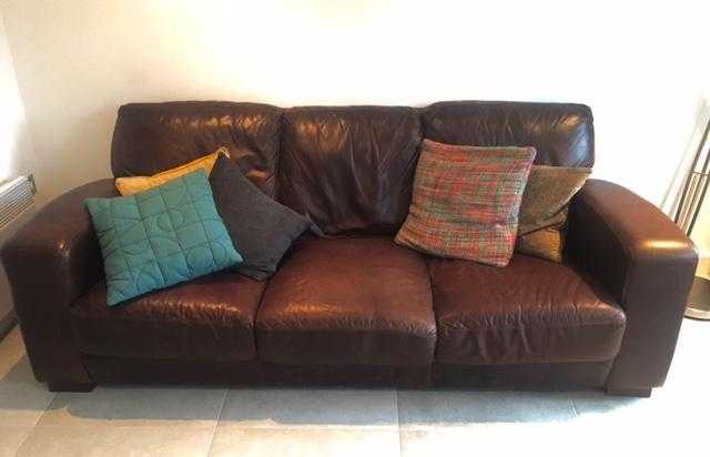 Brown, leather, 3-seater sofa