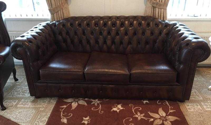 Brown Leather Chesterfield 3 piece suite