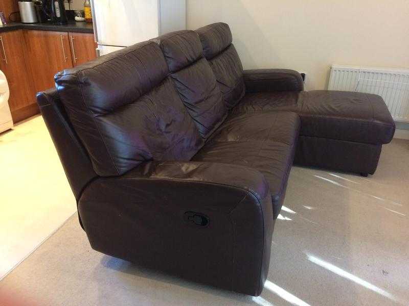 Brown Leather Corner Reclining Sofa