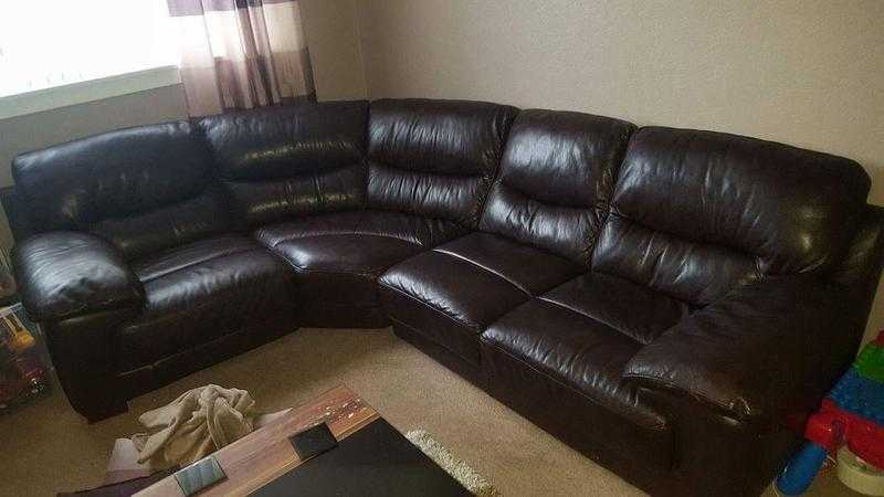 Brown leather corner sofa