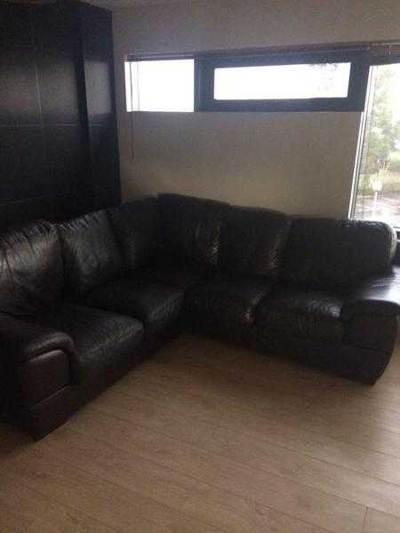 Brown leather corner sofa
