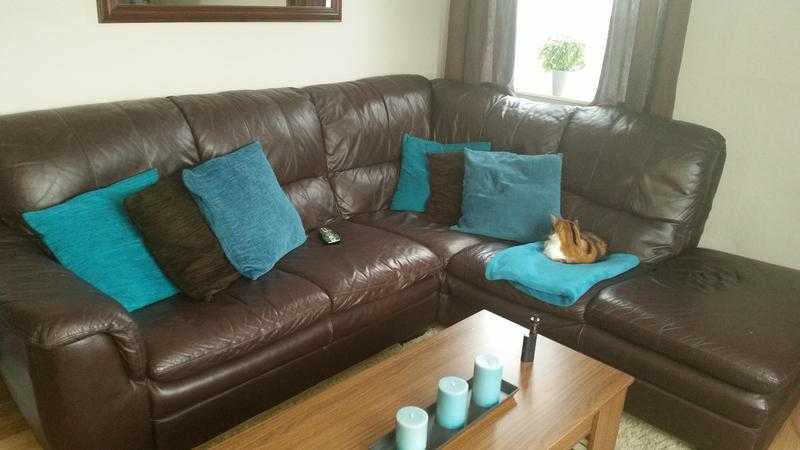 Brown leather corner sofa