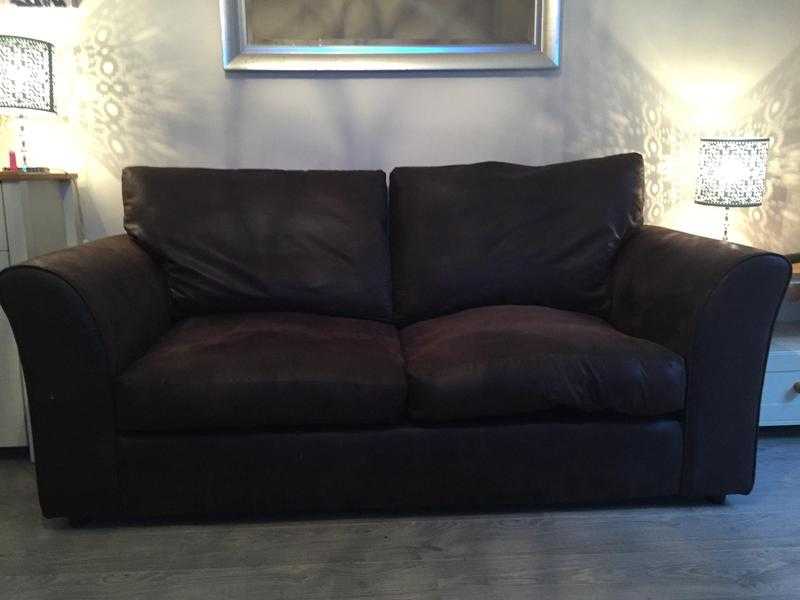 BROWN LEATHER EFFECT SOFA