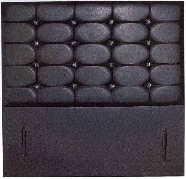 BROWN LEATHER FLOOR STANDING HEADBOARD WITH DIAMANTE STONES