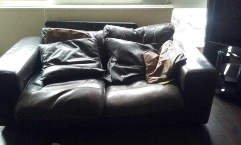 brown leather sofa 3 seater two seater and chair USed